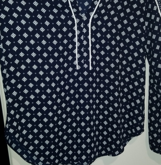 LOFT navy blue and white print loose blouse - Picture 3 of 5